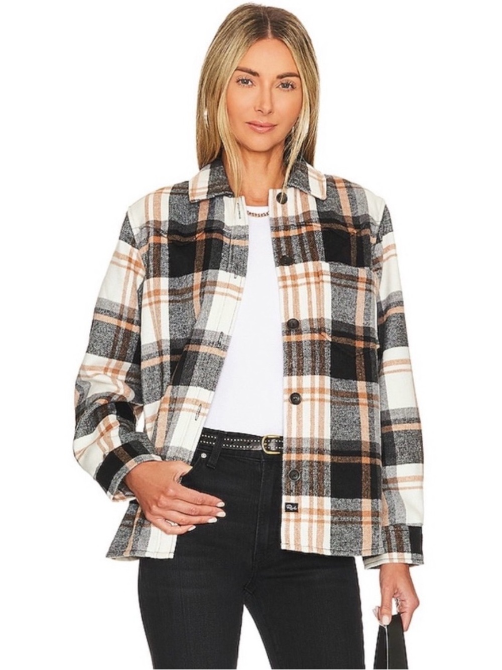 Rails Tripp Plaid Flannel Shirt Jacket Shacket Ivory Black Camel Size Small